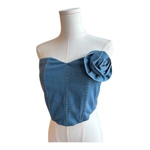 DNM4 Blue denim corset top with rose detail size small